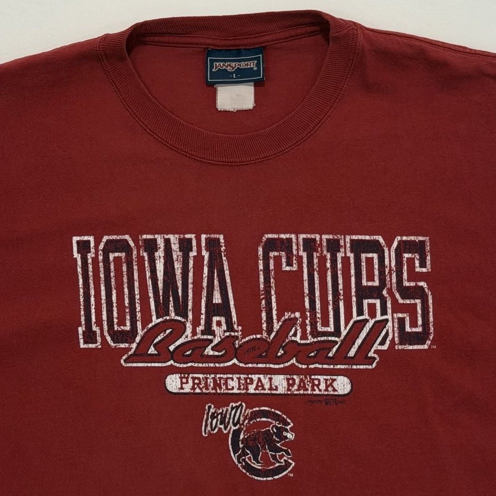 Vintage Y2K JanSport Iowa Cubs Minor League Baseball Red Graphic T-Shirt Sz L